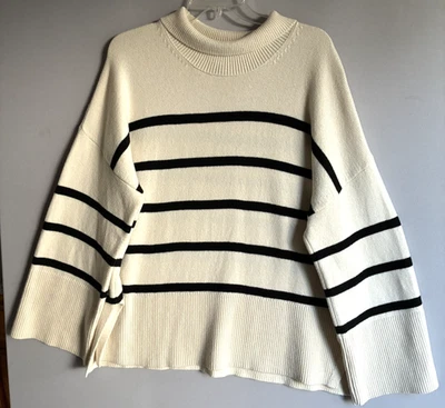 Свитер водолазка женский Banana Republic кремовый и черный в полоску размер XL - Изображение 1 из 4