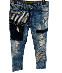 Pantalones de mezclilla ajustados elásticos desgastados con retazos Desigual 30x26 - Imagen 1 de 12