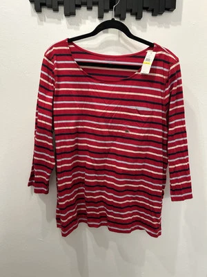 NUEVO CON ETIQUETAS Van Heusen Mujer Rojo Multicolor Rayas Manga Larga Camiseta Talla XXL NUEVO Foto 1 de 4