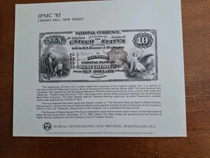 BEP Intaglio Print Early Money Souvenir Card B84 face 1882 $10 national - Bild 1 von 1