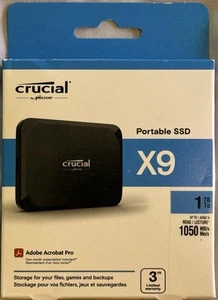 1TB Crucial X9 Portable Externe SSD ~ USB-C ~ PC, Mac, PS5, Xbox CT1000X9SSD9 - Bild 1 von 9