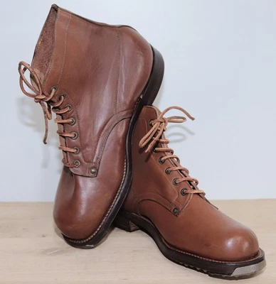 Raro Nuevo Francés 1930 Cuero Marrón Trabajo Hombres Hobnail Botines 43FR 9,5US Foto 1 de 4