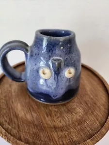 TAZA FACIAL invertida Jack Pott vintage estudio cerámica esmalte azul gres EE. UU. - Imagen 1 de 6