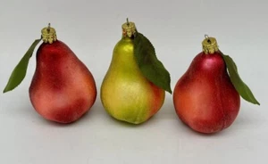 3 Vintage West Germany Glass Red and Yellow Pears Fruit Ornaments Original Box - Picture 1 of 9