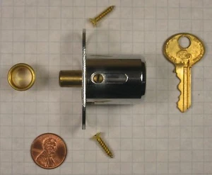 CORBIN #02291 SLIDING DOOR LOCK, 1-1/8" LENGTH, POLISHED CHROME, KEY #4T14716 - Picture 1 of 6