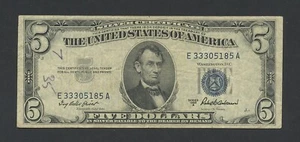 USA 5 $ Schein 1953 Silber Blue Seal Lincoln Banknoten - Bild 1 von 2
