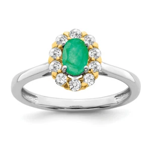 14K Two Tone Gold Green Emerald Diamond Halo Round Ring Gemstone Band May ... - Picture 1 of 100