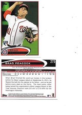 Brad Peacock 2012 Topps BB RC Card #275 Washington Nationals 2 card lot
