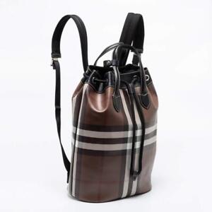 Burberry Brown/Black Check Print Coated Canvas and Leather Drawstring Backpack