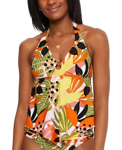 MSRP $54 bar III Women's Tie Halter Tankini Multicolor Swimsuit Top Size Small - Picture 1 of 3