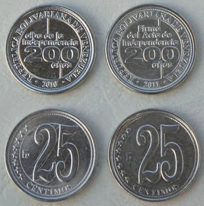 Venezuela 2x 25 Centimos Commemorative Coins 2010+2011 Independence - Picture 1 of 1