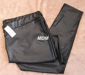 Yours Womens CURVE BLACK COATED Leather LOOK LEGGINGS Elastic Waist Plus 28 NEW - Picture 1 of 1