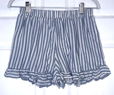 AMERICAN EAGLE Shorts Women's Size Small High Waist Ruffle Striped Blue Cream - Image 1 of 4