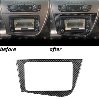 Cubierta de panel de CD de aire acondicionado de consola central de fibra de carbono real para Seat Leon MK2 05-12 Foto 1 de 4