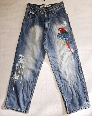 Vintage Paco "Denim Paradise" Baggy Wide Leg Jeans 90s Embroidered Mens Sz 29x30 - Image 1 of 4