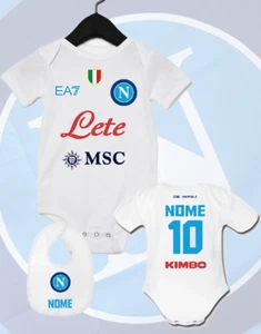 COORDINATO BODY BAVAGLINO NEONATO NAPOLI PERSONALIZZATO CON NOME + scudetto 2023 - Zdjęcie 1 z 4