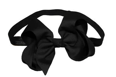 WD2U Baby Girls 4" Solid Grosgrain Ribbon Hair Bow Black Stretch Headband - Image 1 of 3