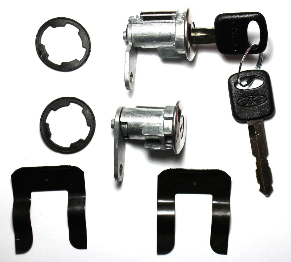 NEW PAIR FORD DOOR LOCK KEYED CYLINDER W/2 OEM FORD OVAL LOGO KEYS TO MATCH - Image 1 of 1