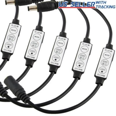 (5-pack) Low-profile Inline Controller Dimmer Switch for LED Strip Light, Black