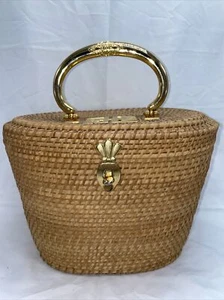 Vintage Marchioness by R.H. Macy’s Natural Woven Rattan Wicker Bag Purse Basket - Picture 1 of 11