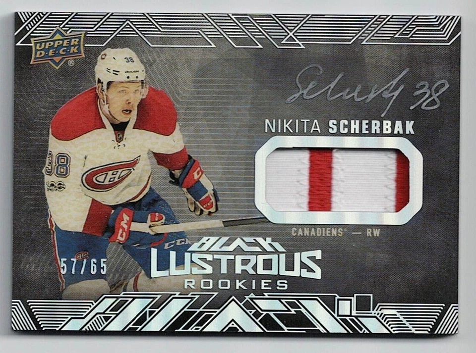 2017-18 UD Black Lustrous Rookies Autograph Patch #LR-NS Nikita Scherbak /65 RC - Image 1 of 1