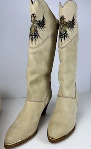 Stivali western vintage marca Zodiac 8,5 avorio crema stivali cowgirl piuma d'aquila - Foto 1 di 24