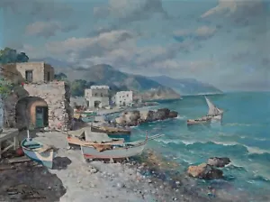 Original Öl-Gemälde Ölbild alt Impressionismus Landschaft Italien Meer Küste - Bild 1 von 1