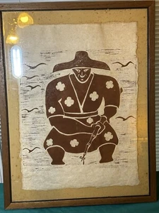 Dietrich Varez Signed Print Linocut Aku Fisherman Original Hawaiian Framed 21x16 - Picture 1 of 18