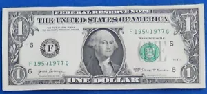 $1 One Dollar Bill Fancy Serial Number - 1954 1977 - Tombstone Note - Picture 1 of 2