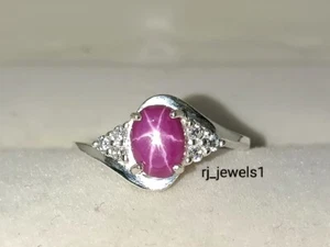 Pink Lindy Star Wedding Ring For Wife Pink Star Sapphire Silver Ring For Wife - Picture 1 of 9