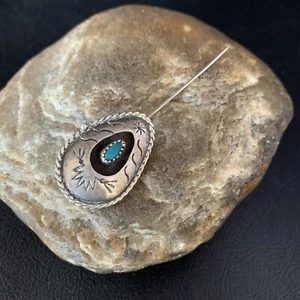 Old Pawn Navajo Hair Pin Sterling Silver Blue Turquoise Navajo 2.5" 13729 - Picture 1 of 12