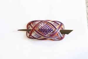 VINTAGE HAIR CLIP HANDMADE QUILLED BAMBOO XMAS GIFT WOMEN PURPLE NATURAL RED - Bild 1 von 3