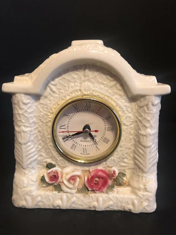 Vintage Clock Ceramic Floral Roses Design Case Quartz Movement Cover