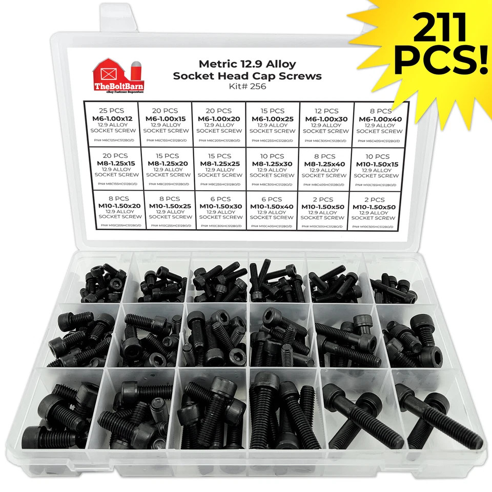 THE BOLT BARN Metric 12.9 Alloy Allen Socket Head Cap Screws Bolts Black Oxide Assortment