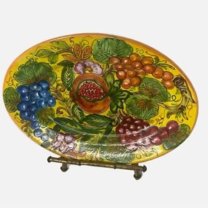 Vintage Large Italian Ceramic Handpainted Platter Fruit Vibrant Colorful Signed - Picture 1 of 5
