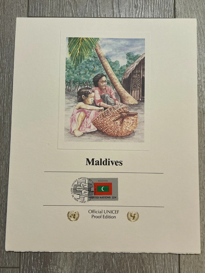 Maldives Flag Stamps Official UNICEF Proof Edition of First Day of Issue, '86 - Image 1 of 1