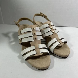 liz claiborne 7 Medium Strappy White Tan Leather Wedge Sandals Shoes - Picture 1 of 5