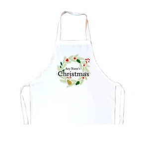PERSONALISED Christmas Wreath Print POLYESTER APRON CHRISTMAS BIRTHDAY GIFT - Picture 1 of 3