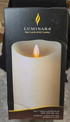  Vela sin llama - Pilar de cera de marfil perfumado con vainilla 3,5x7 Foto 1 de 4