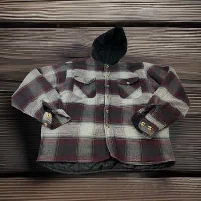 BTC Youth Boys M Medium Black Plaid Flannel Button Down Insulated Pocket Coat Foto 1 de 4