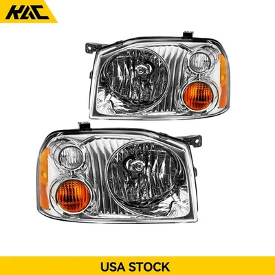 Set Headlight Assembly For 2001-2004 Nissan Frontier Halogen Chrome Housing Foto 1 de 4