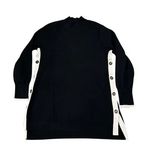 Chico's Side Button Tunic Sweater Medium 1 Black White Soft Knit Cotton Cashmere - Picture 1 of 9