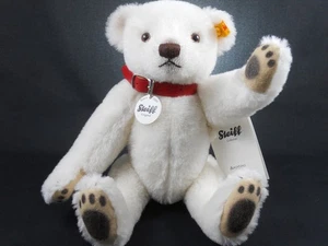 Steiff Classic Teddy Bear White Alpaca 27000 Growling Jointed Red Leather - Picture 1 of 6