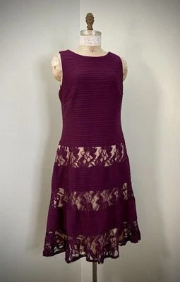 Gabby Skye Plum Lace Overlay Stretch Dress SZ 16 - Image 1 of 4