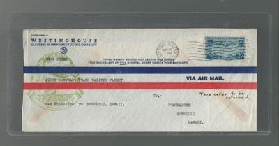 Westinghouse Electric Co Pittsburgh 1935 EE. UU. Scott c20 FDC Pan Am Honolulu Hawaii Foto 1 de 2