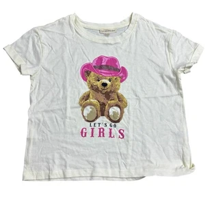 Mädchen Grafik T-Shirt 7/8 kleiner Teddybär in rosa Cowboyhut Let’s Go Mädchen - Bild 1 von 7