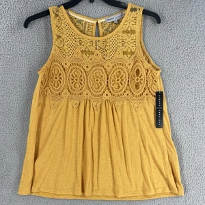 Top donna smanicato pizzo uncinetto taglia S boho hippie oro misto cotone floreale - Foto 1 di 9