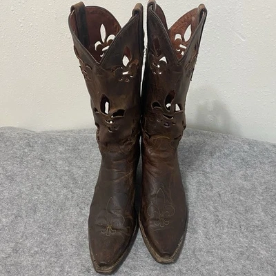 Botas occidentales de cuero marrón 9 de colección Dan post French-de-Lis envejecidas para mujer Foto 1 de 4