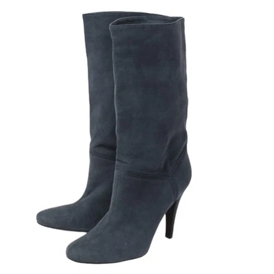 Botas Stella McCartney Azul Vegano Gamuza Cuero Tacón Slouchy Media Pantorrilla Talla 7.5 Foto 1 de 4