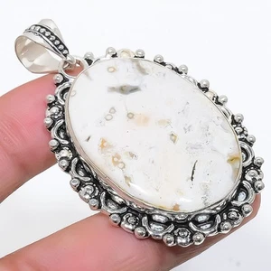 Ciondolo gioiello in argento sterling 925 fatto a mano con pietra diaspro oce... - Foto 1 di 5